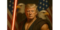 Az izompacsirta Trump sasos, lézerkados képpel ünnepli a nemzetközi Star Wars-napot